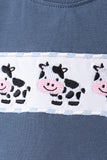 Blue Cow Plaid Embroidered Set Aaria Tees