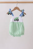 Green Tractor Applique Seersucker Bubble Aaria Tees