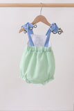Green Tractor Applique Seersucker Bubble Aaria Tees
