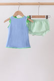 Blue Tractor Applique Seersucker Bloomer Set Aaria Tees