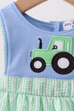 Blue Tractor Applique Seersucker Bubble Aaria Tees
