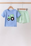 Blue Tractor Applique Seersucker Set Aaria Tees