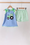 Blue Tractor Applique Seersucker Set Aaria Tees