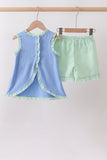 Blue Tractor Applique Seersucker Set Aaria Tees
