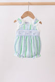 Green Stripe Smocked Bow Seersucker Bubble Aaria Tees