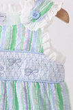 Green Stripe Smocked Bow Seersucker Bubble Aaria Tees
