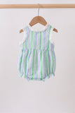 Green Stripe Smocked Bow Seersucker Bubble Aaria Tees