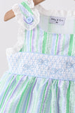 Green Stripe Smocked Bow Seersucker Bloomer Set Aaria Tees