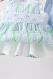 Green Stripe Smocked Bow Seersucker Bloomer Set Aaria Tees