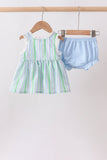 Green Stripe Smocked Bow Seersucker Bloomer Set Aaria Tees