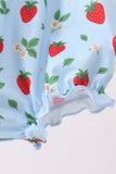 Blue Strawberry Embroidered Ruffle Bow Bubble Aaria Tees