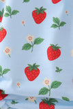 Blue Strawberry Embroidered Ruffle Bow Bubble Aaria Tees