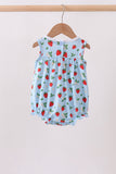 Blue Strawberry Embroidered Ruffle Bow Bubble Aaria Tees