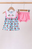 Blue Strawberry Embroidered Bow Bloomer Set Aaria Tees