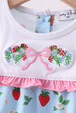Blue Strawberry Embroidered Bow Bloomer Set Aaria Tees
