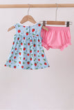 Blue Strawberry Embroidered Bow Bloomer Set Aaria Tees