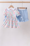 Blue Hydrangea Smocked Pearl Set Aaria Tees