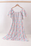 Blue Hydrangea Smocked Women Dress Aaria Tees