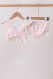 Pink Plaid Bow UPF Swim Set Aaria Tees