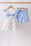 Blue Hydrangea Ruffle Bow Set Aaria Tees