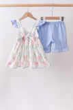 Blue Hydrangea Ruffle Bow Set Aaria Tees