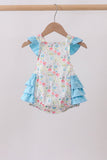 Blue Floral Ruffle Bubble Aaria Tees