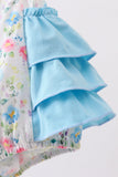 Blue Floral Ruffle Bubble Aaria Tees