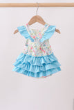 Blue Floral Ruffle Bubble Aaria Tees