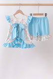 Blue Floral Ruffle Set Aaria Tees
