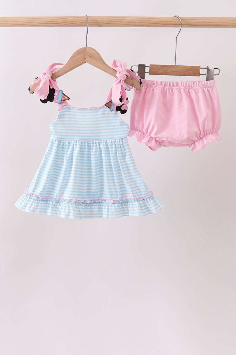 Blue Ice Cream Applique Bloomer Set - Aaria Tees