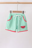 Red Watermelon Embroidered UPF Swim Trunks Aaria Tees