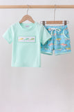 Blue Shark Embroidered Set Aaria Tees