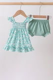 Sage Floral Smocked Bloomer Set Aaria Tees