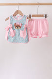 Green Bear Floral Applique Bloomer Set Aaria Tees