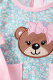 Green Bear Floral Applique Bloomer Set Aaria Tees