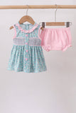 Green Floral Smocked Bloomer Set Aaria Tees