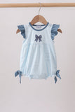 Blue Plaid Embroidered Bow Bubble Aaria Tees