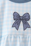 Blue Plaid Embroidered Bow Bubble Aaria Tees