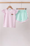 Purple Ice Cream Plaid Embroidered Set Aaria Tees