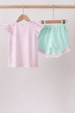 Purple Ice Cream Plaid Embroidered Set Aaria Tees