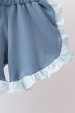 Blue Plaid Embroidered Bow Set Aaria Tees