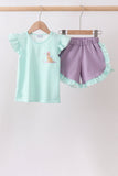 Mint Puppy Plaid Embroidered Set Aaria Tees