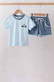 Blue Police Car Stripe Embroidered Set Aaria Tees