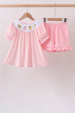 Pink Apple Bus Smocked Ruffle Set Aaria Tees