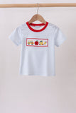 Blue Apple Bus Embroidered Top Aaria Tees