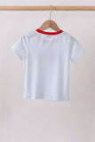 Blue Apple Bus Embroidered Top Aaria Tees