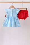 Blue Apple Appliqué Gingham Bloomer Set Aaria Tees