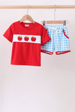 Blue Apple Appliqué Gingham Shorts Set Aaria Tees