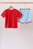 Blue Apple Appliqué Gingham Shorts Set Aaria Tees