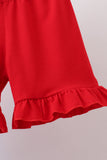 Blue Apple Appliqué Gingham Ruffle Set Aaria Tees